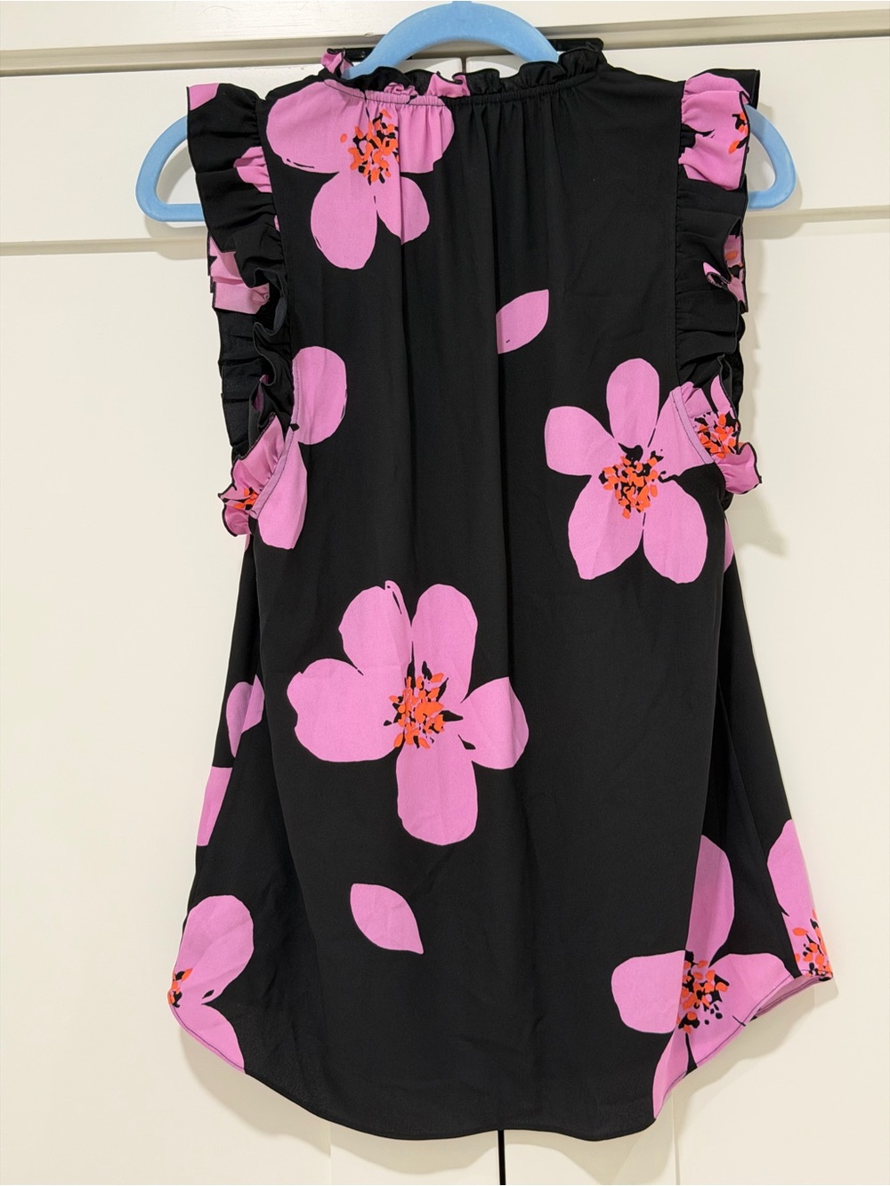 Kate Spade New York Floral Ruffle Sleeve Tie Neck Blouse XS Black Pink - Picture 3 of 9